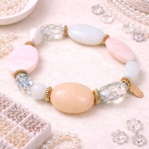 Cookie Lee Mother of Pearl Opalescent Glass Beaded Stretch Bracelet NWT